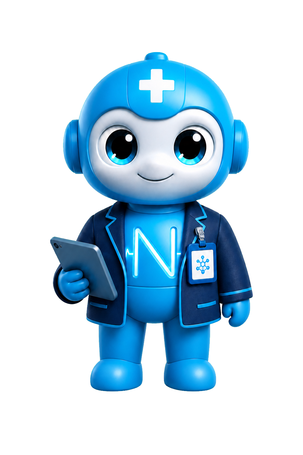 Nalan dressed as an operations assistant and holding a tablet for an embedded software workflow.